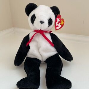 Ty Classic Panda Plush with Red Ribbon
